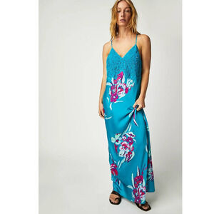 New Free People Forever Yours Floral Slip Maxi Dress $228 X-SMALL River Combo
